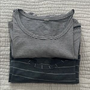 Lululemon 2 Shirt Bundle: Striped Black & White and Gray & White T-Shirts